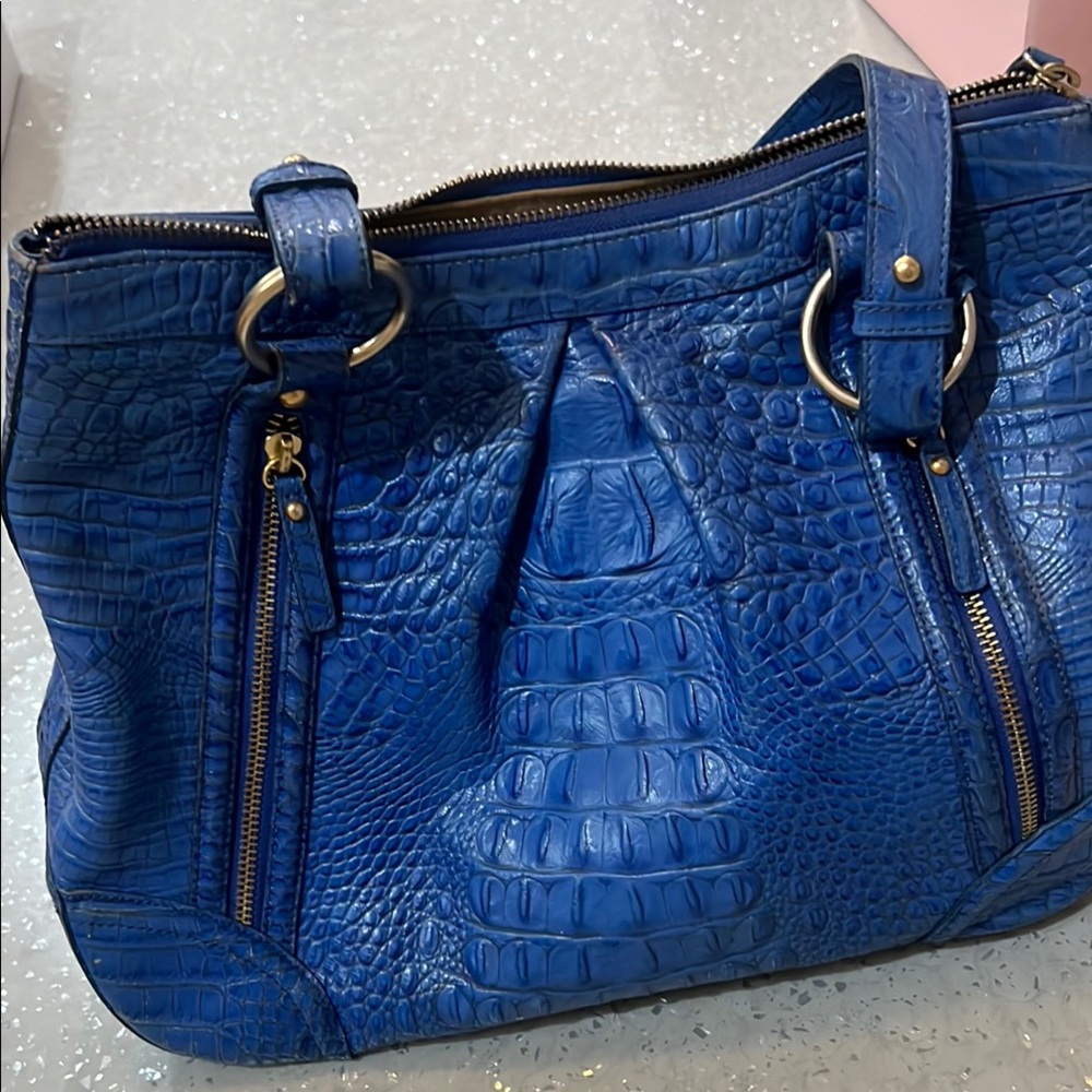Brahmin Blue Crocodile-Embossed Shoulder Bag